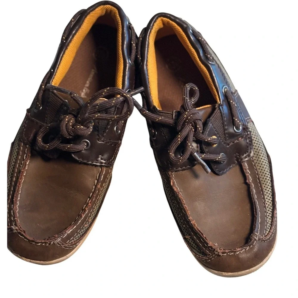 American‎ Eagle Youth Brown Faux Leather Boat Shoes Loafers Size 12.5 Preowned